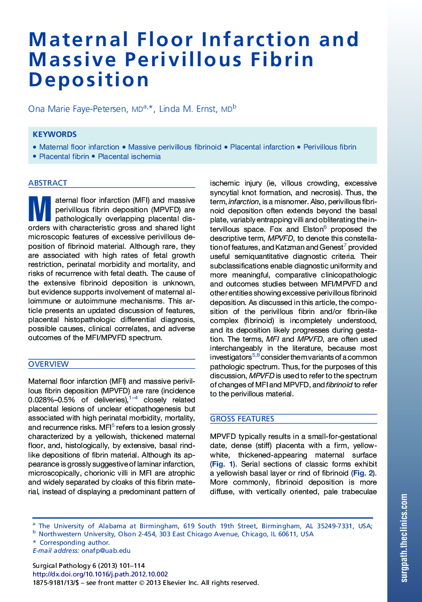 Maternal Floor Infarction and Massive Perivillous Fibrin Deposition