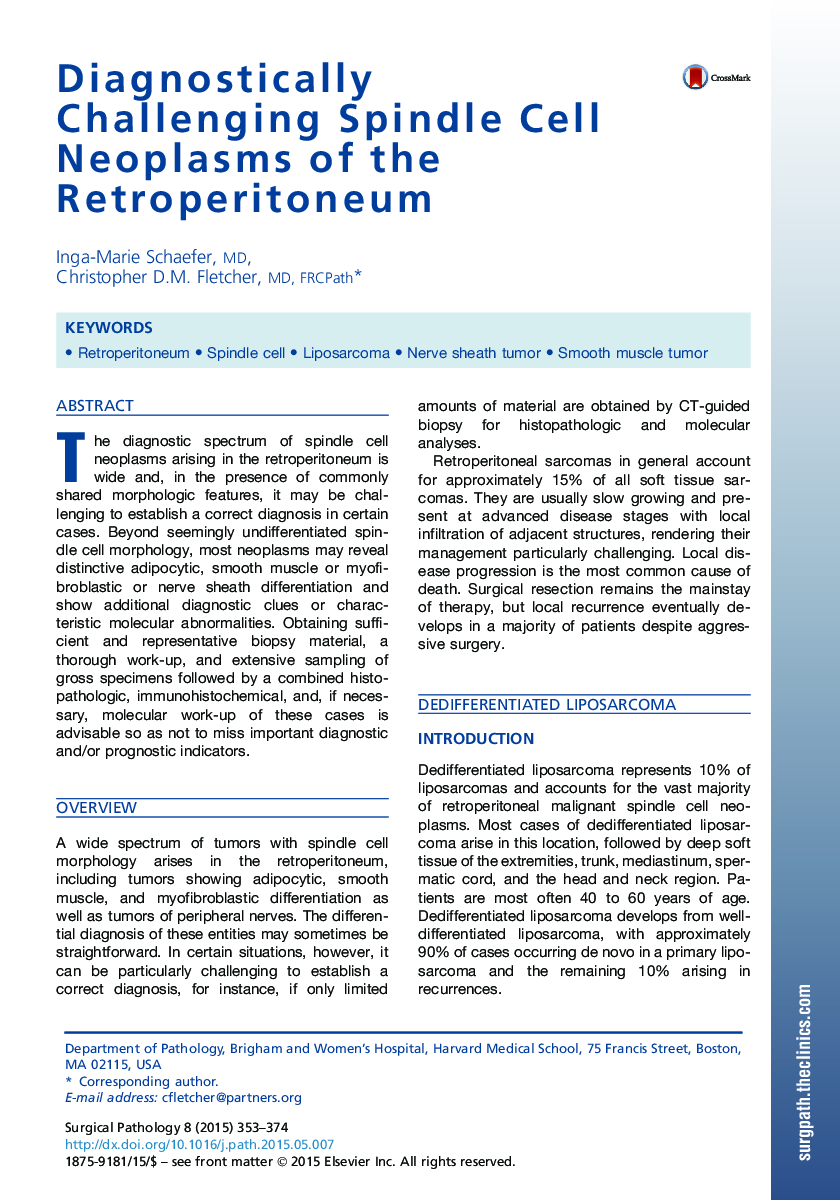 Diagnostically Challenging Spindle Cell Neoplasms of the Retroperitoneum