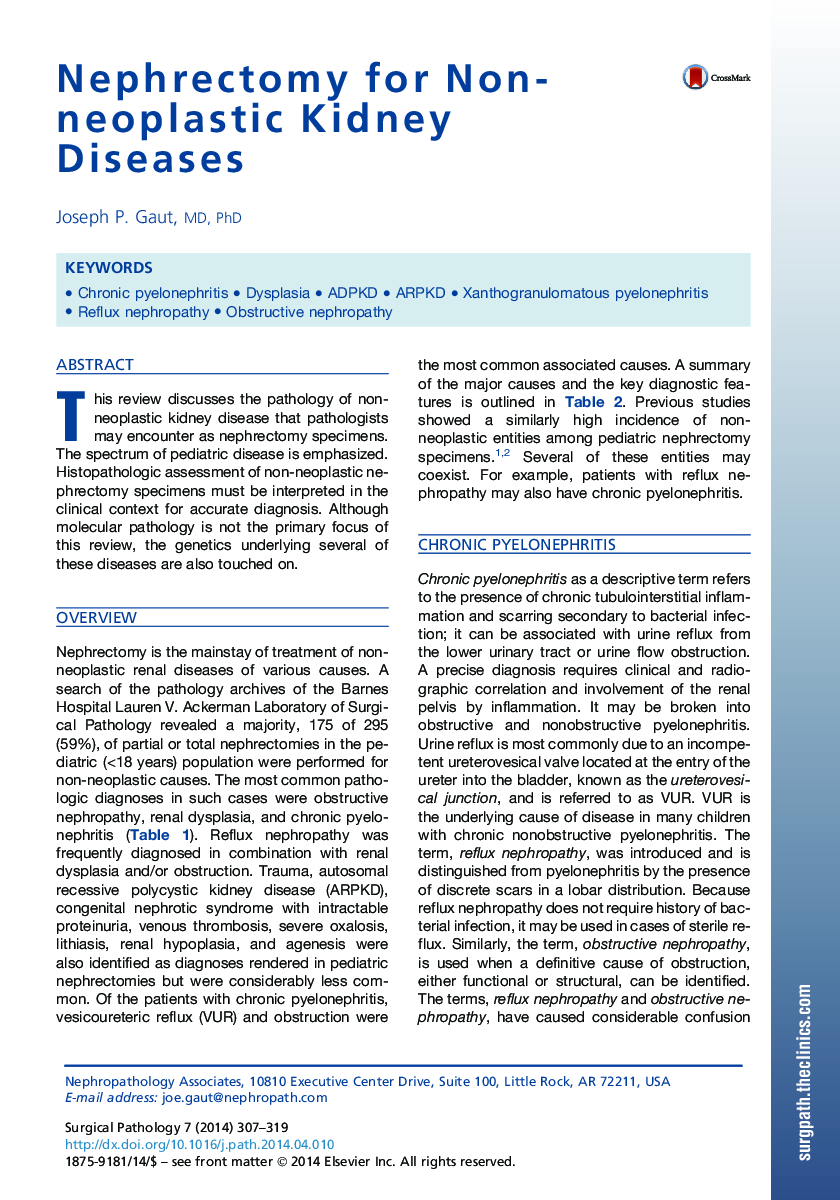 Nephrectomy for Non-neoplastic Kidney Diseases