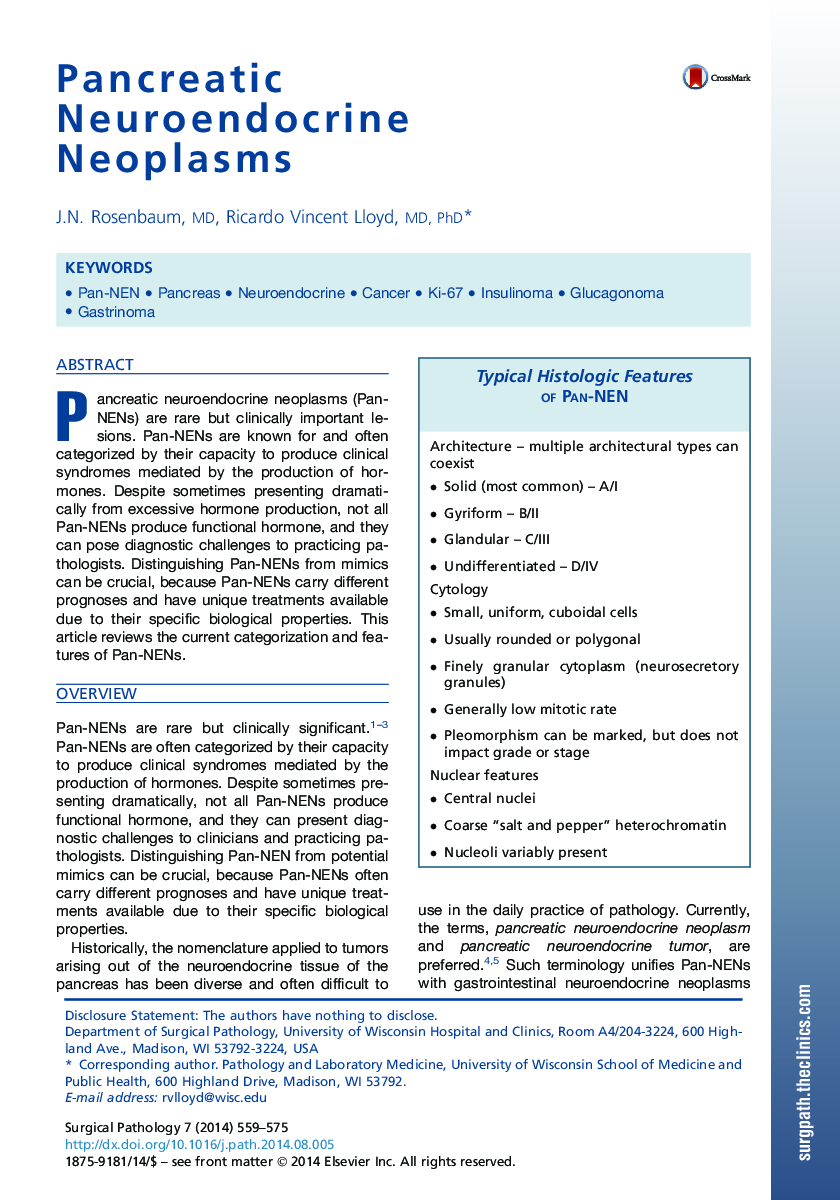 Pancreatic Neuroendocrine Neoplasms 