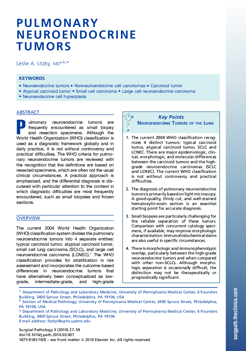 Pulmonary Neuroendocrine Tumors