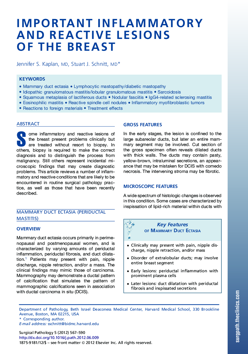 Important Inflammatory and Reactive Lesions of the Breast