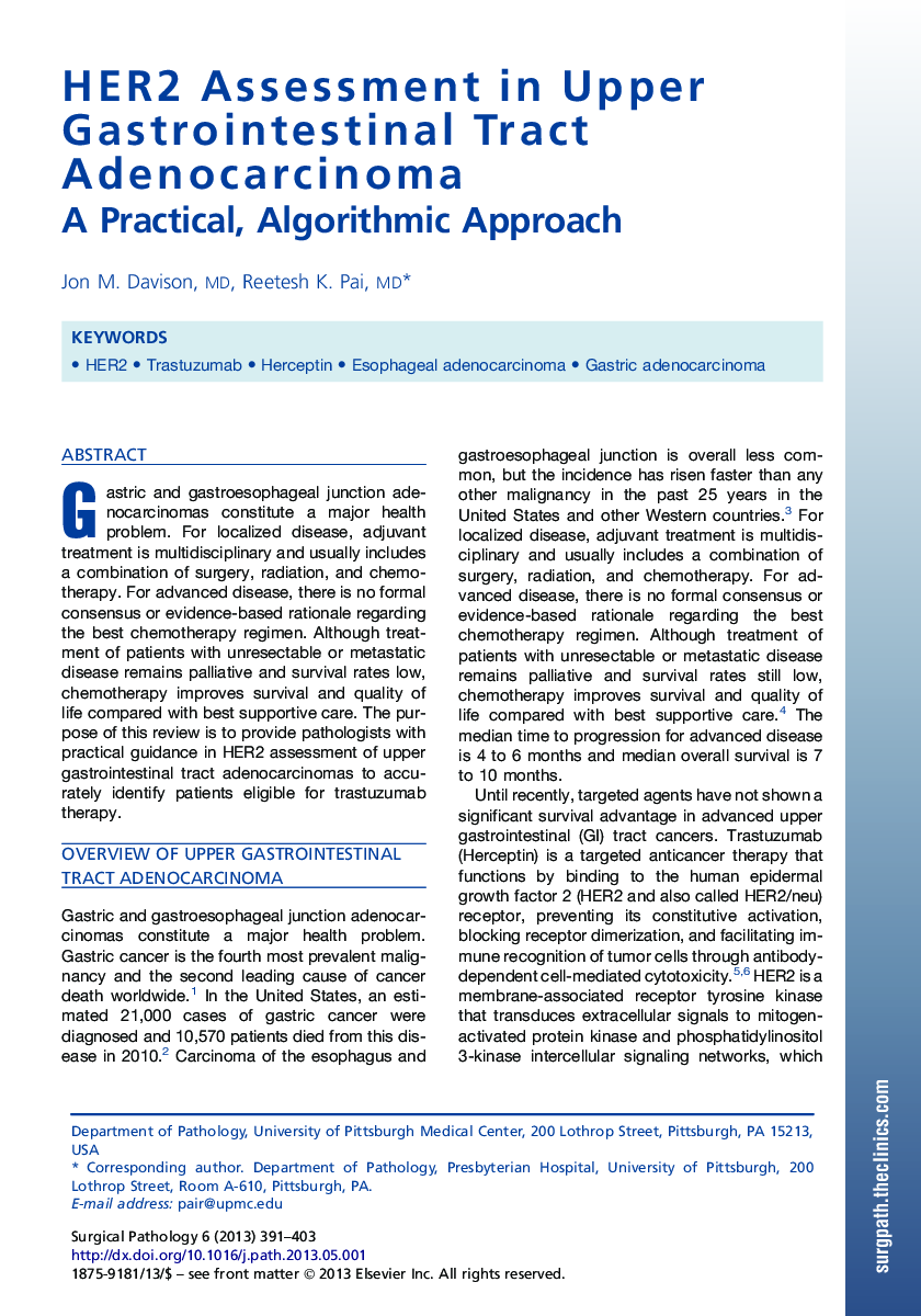 HER2 Assessment in Upper Gastrointestinal Tract Adenocarcinoma