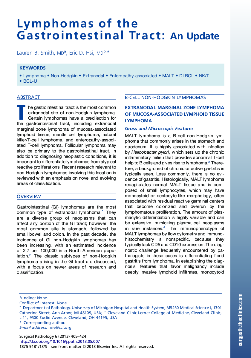 Lymphomas of the Gastrointestinal Tract : An Update