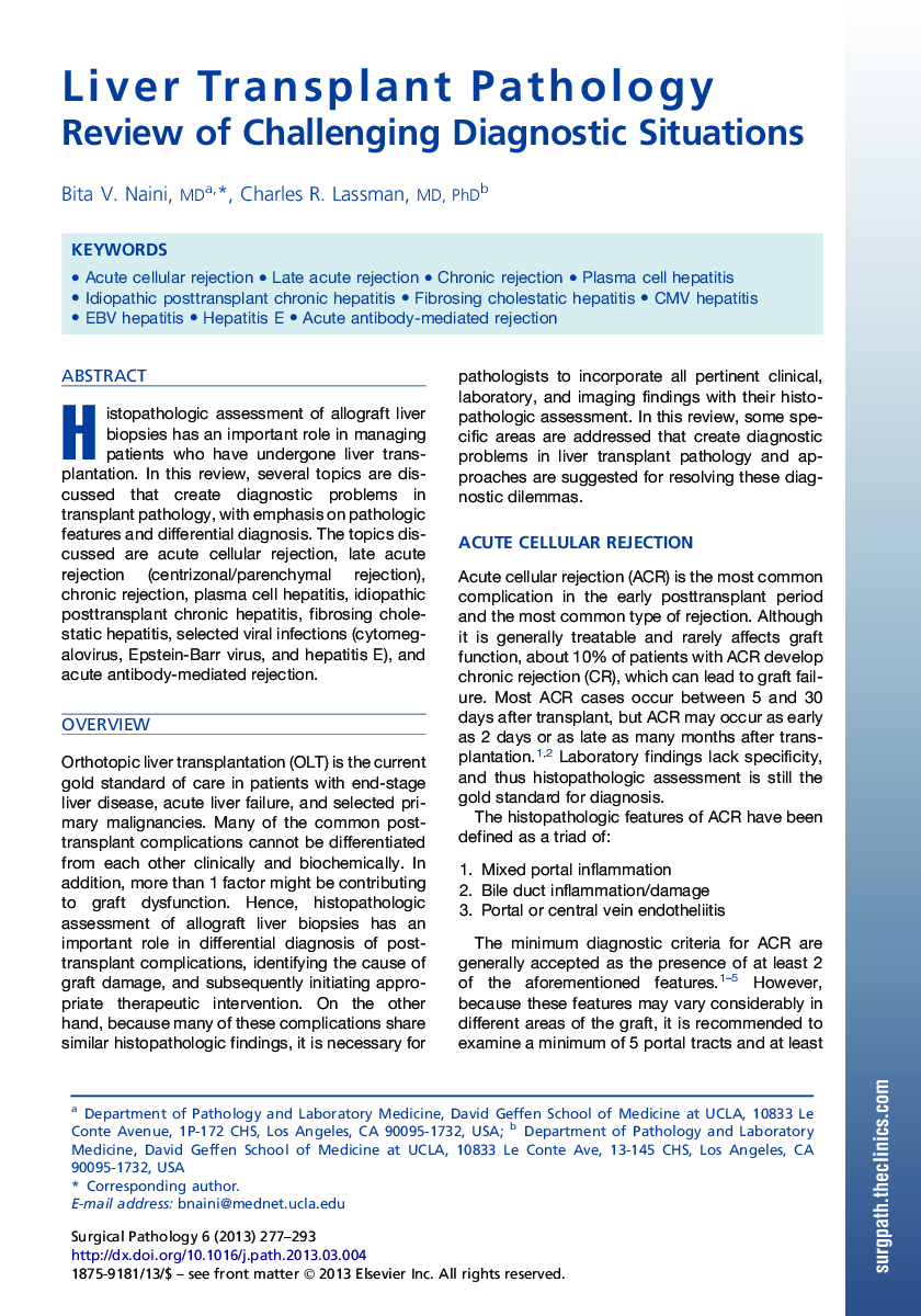 Liver Transplant Pathology: Review of Challenging Diagnostic Situations