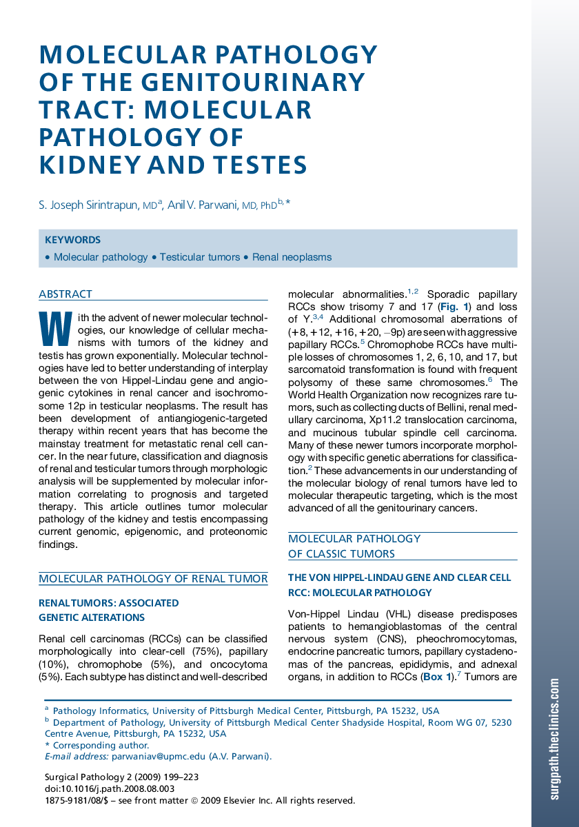 Molecular Pathology of the Genitourinary Tract: Molecular Pathology of Kidney and Testes