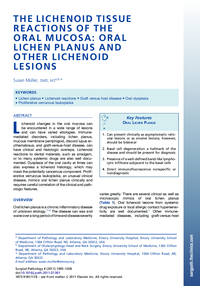 The Lichenoid Tissue Reactions of the Oral Mucosa: Oral Lichen Planus and Other Lichenoid Lesions