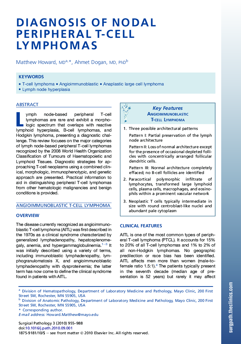 Diagnosis of Nodal Peripheral T-Cell Lymphomas