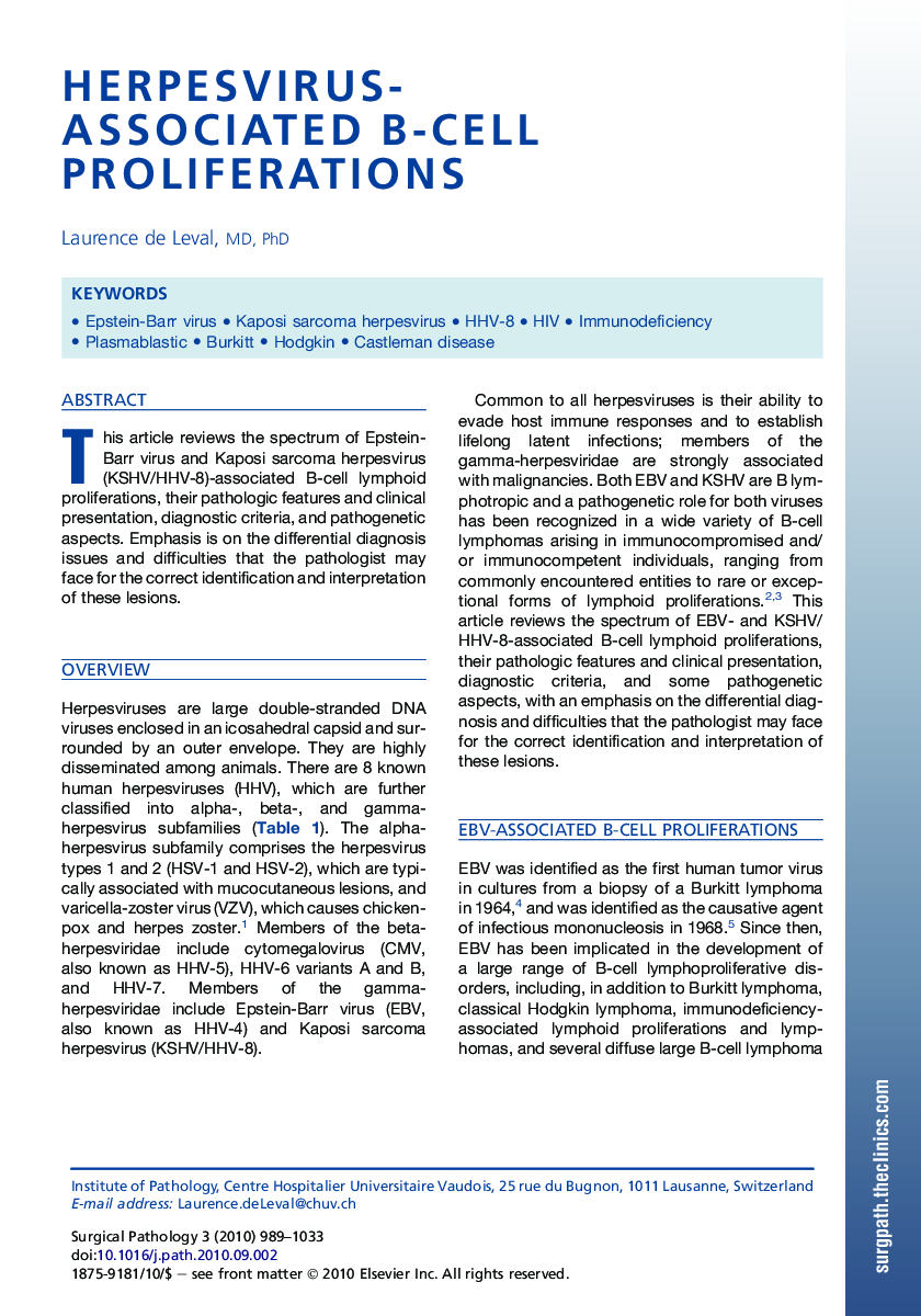 Herpesvirus-Associated B-cell Proliferations