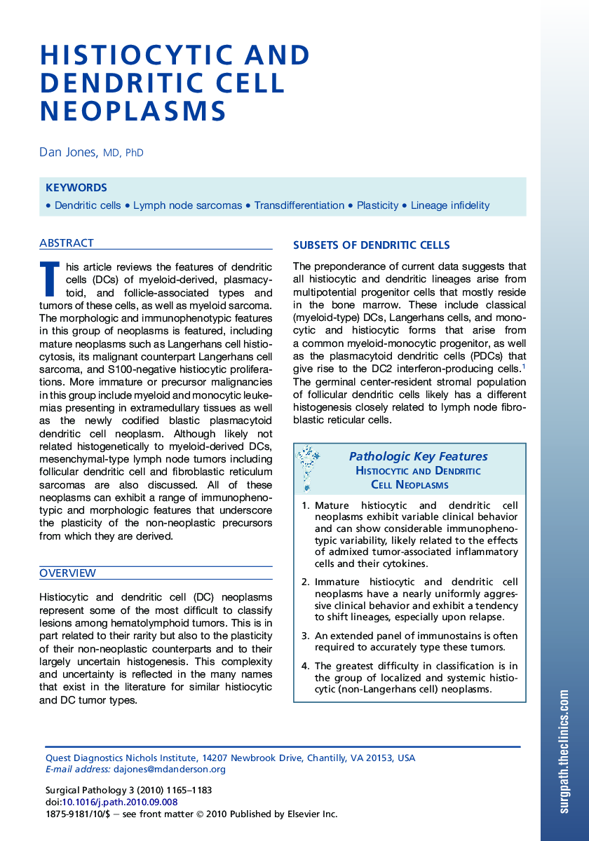 Histiocytic and Dendritic Cell Neoplasms