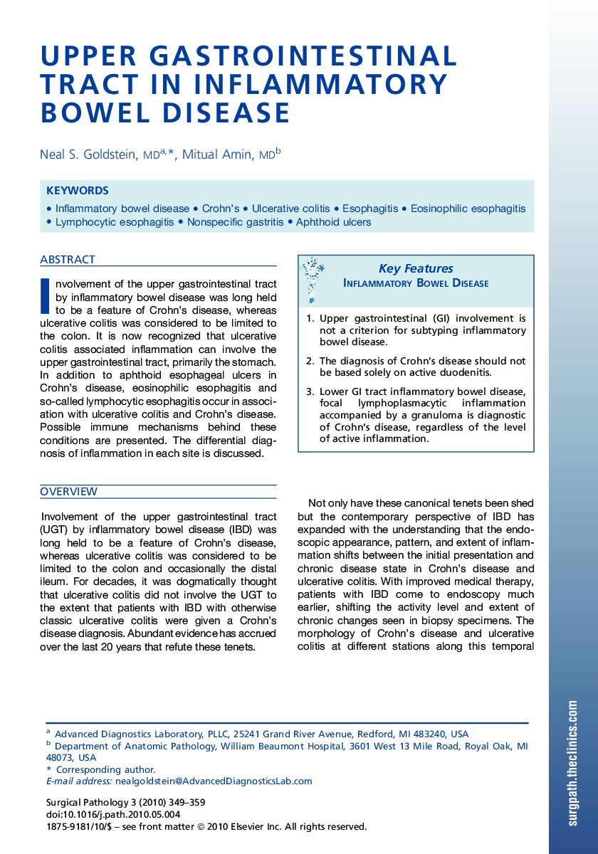 Upper Gastrointestinal Tract in Inflammatory Bowel Disease