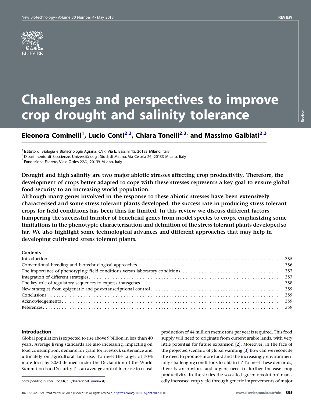 Challenges and perspectives to improve crop drought and salinity tolerance