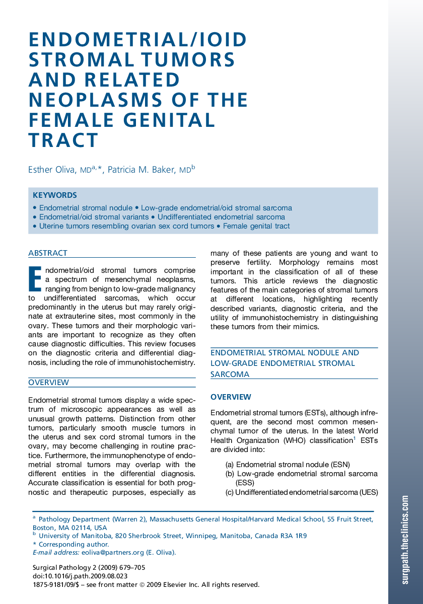 Endometrial/ioid Stromal Tumors and Related Neoplasms of the Female Genital Tract