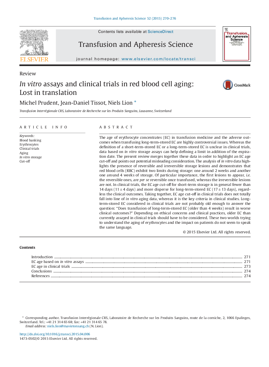 In vitro assays and clinical trials in red blood cell aging: Lost in translation