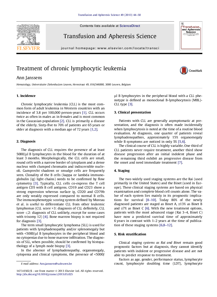 Treatment of chronic lymphocytic leukemia