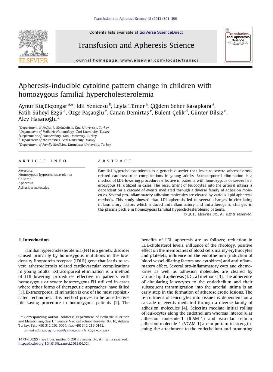 Apheresis-inducible cytokine pattern change in children with homozygous familial hypercholesterolemia