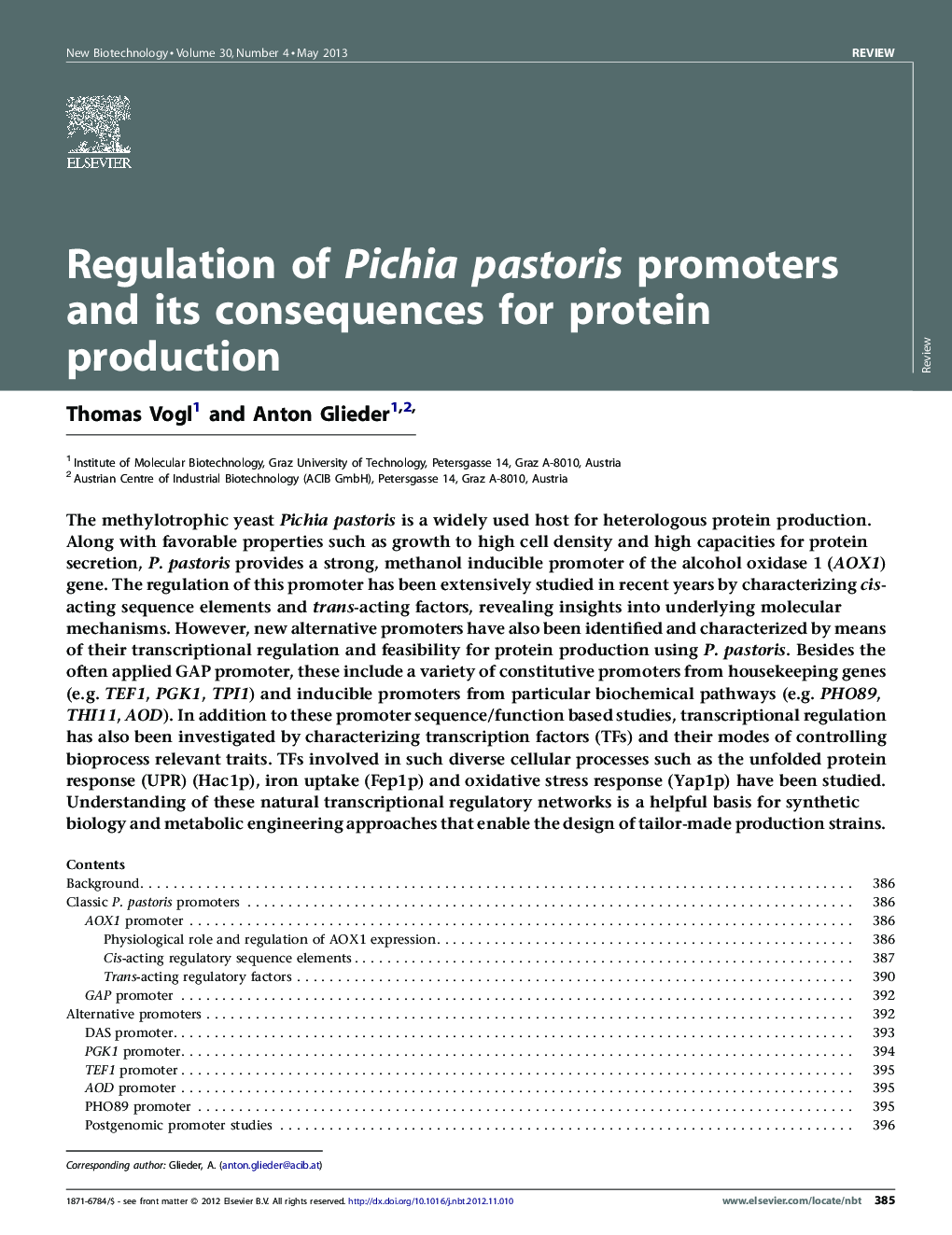 Regulation of Pichia pastoris promoters and its consequences for protein production