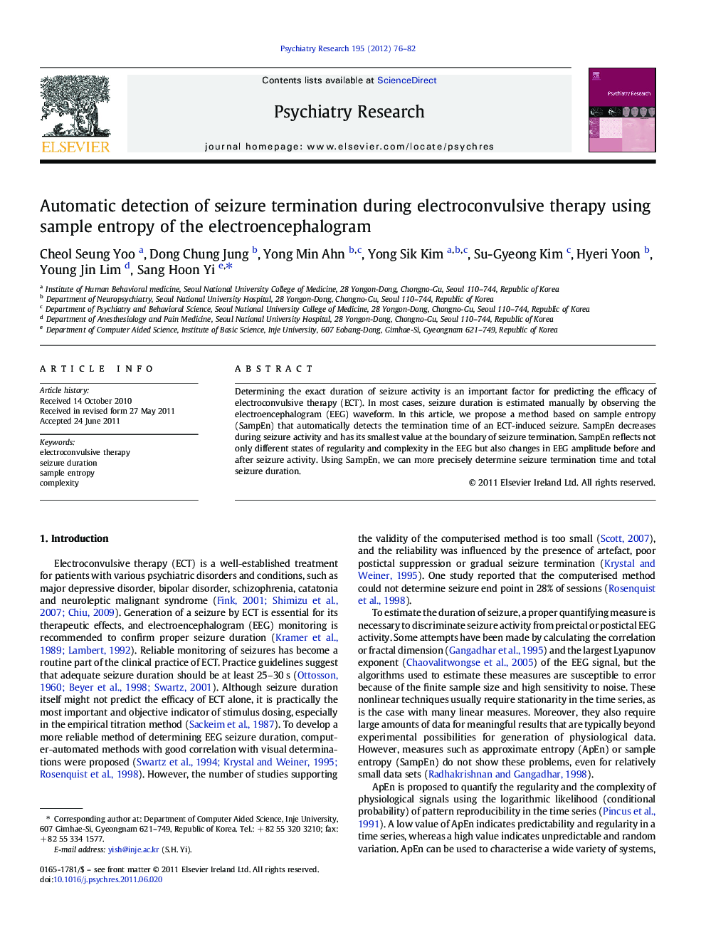 Automatic detection of seizure termination during electroconvulsive therapy using sample entropy of the electroencephalogram