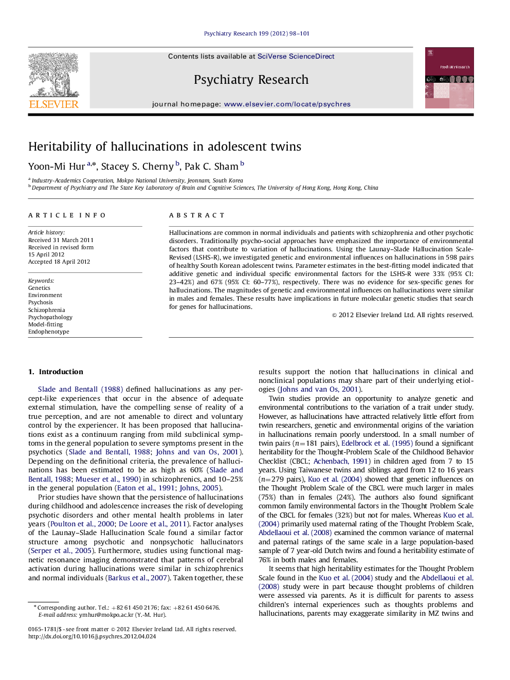 Heritability of hallucinations in adolescent twins