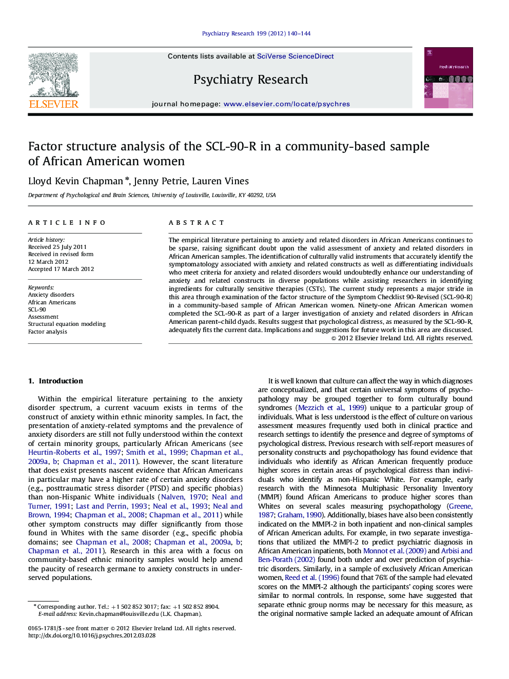 عکس صفحه اول مقاله: Factor structure analysis of the SCL-90-R in a community-based sample of African American women Factor structure analysis of the SCL-90-R in a community-based sample of African American women