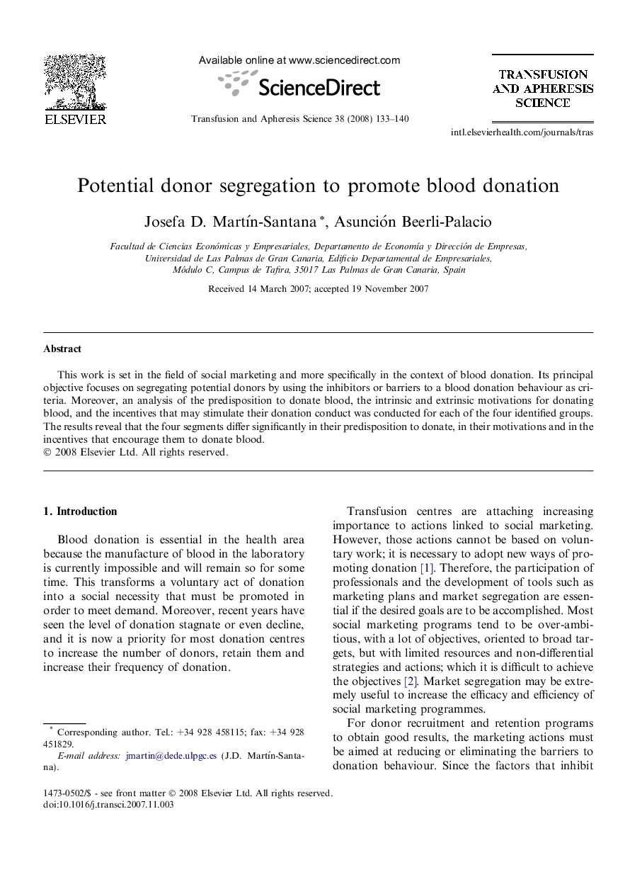 Potential donor segregation to promote blood donation