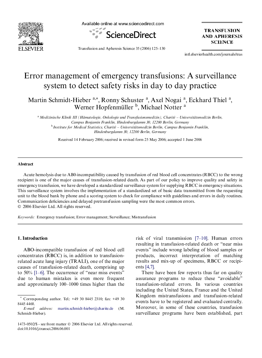 Error management of emergency transfusions: A surveillance system to detect safety risks in day to day practice