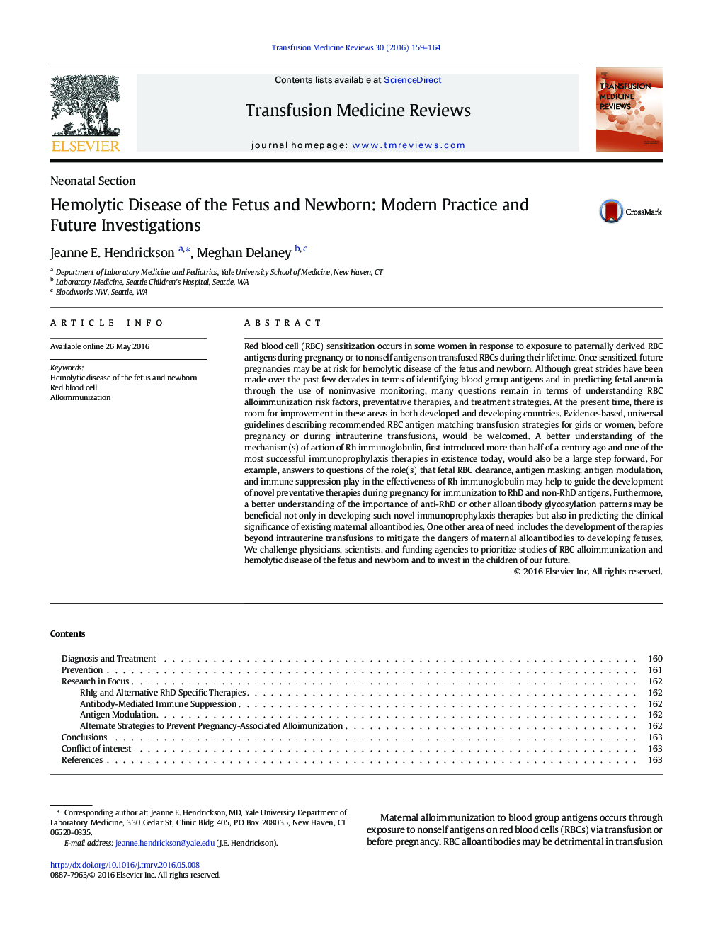 Hemolytic Disease of the Fetus and Newborn: Modern Practice and Future Investigations