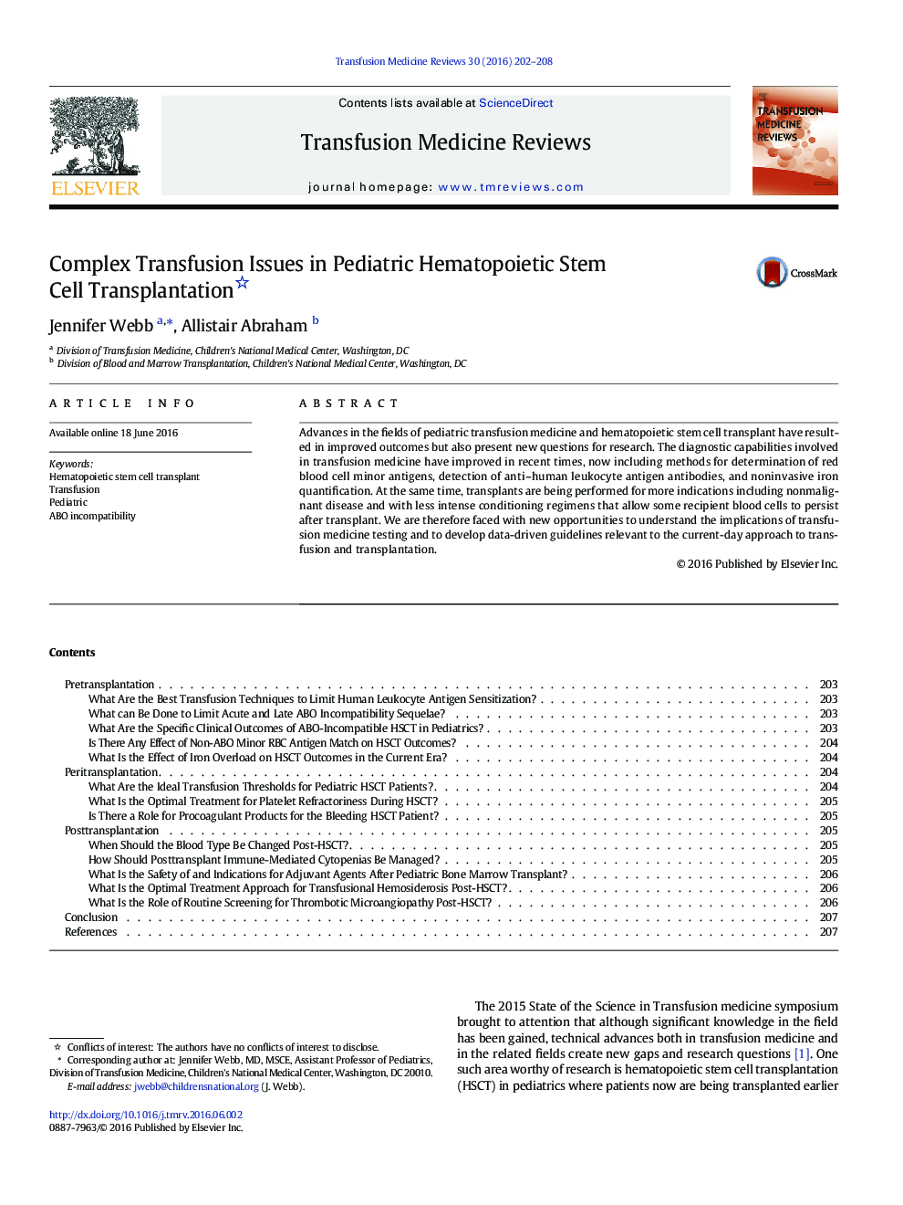 Complex Transfusion Issues in Pediatric Hematopoietic Stem Cell Transplantation 