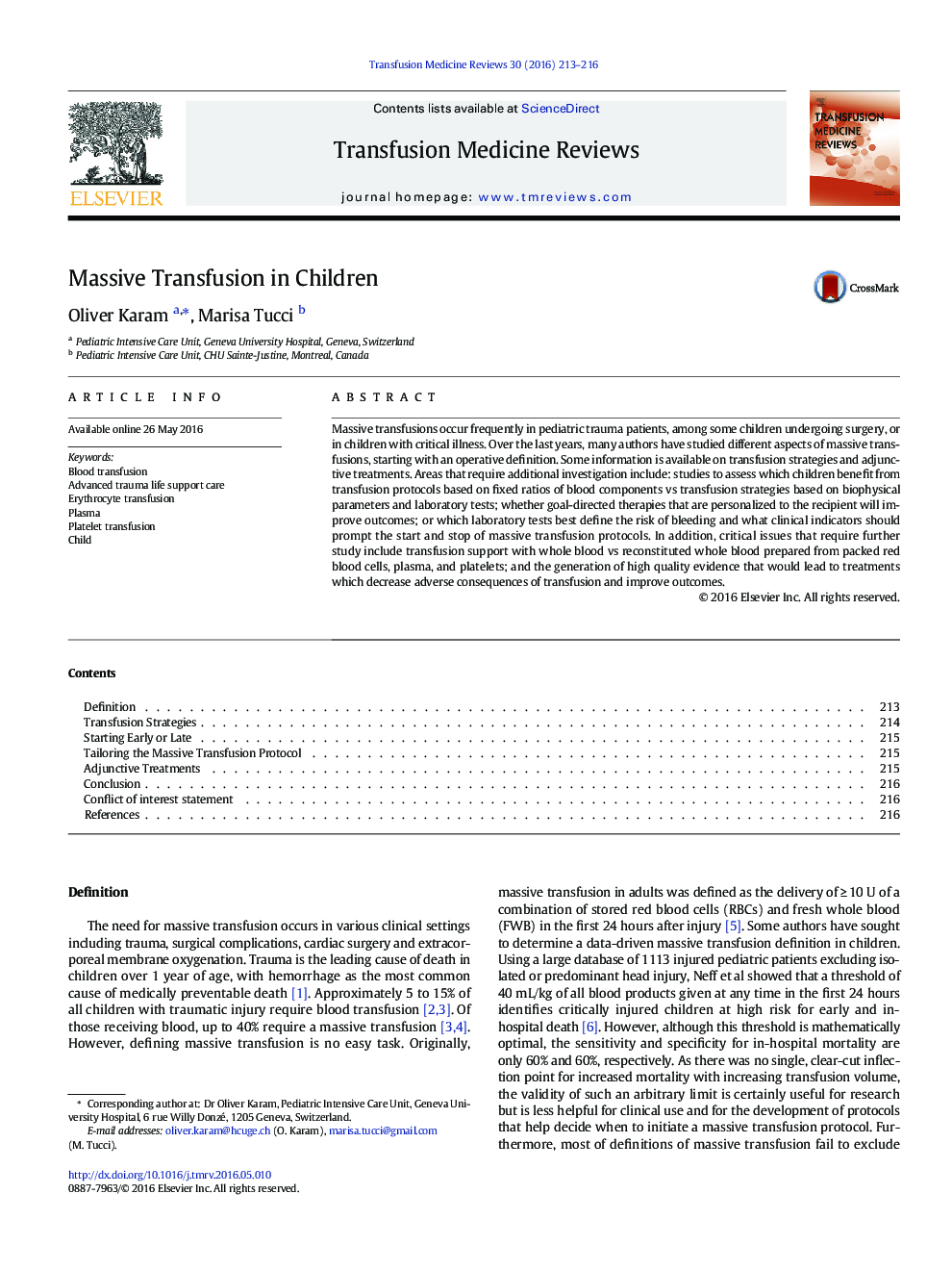 Massive Transfusion in Children