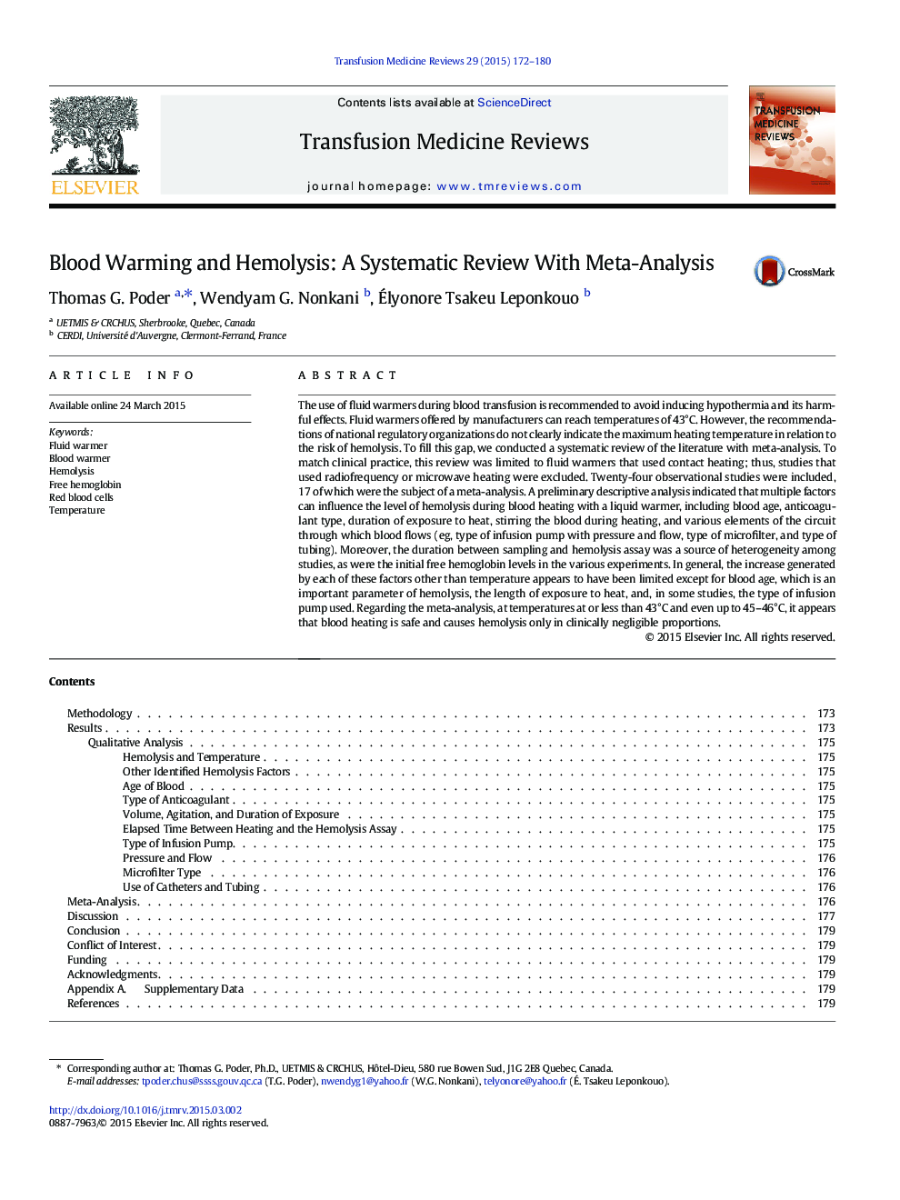 Blood Warming and Hemolysis: A Systematic Review With Meta-Analysis