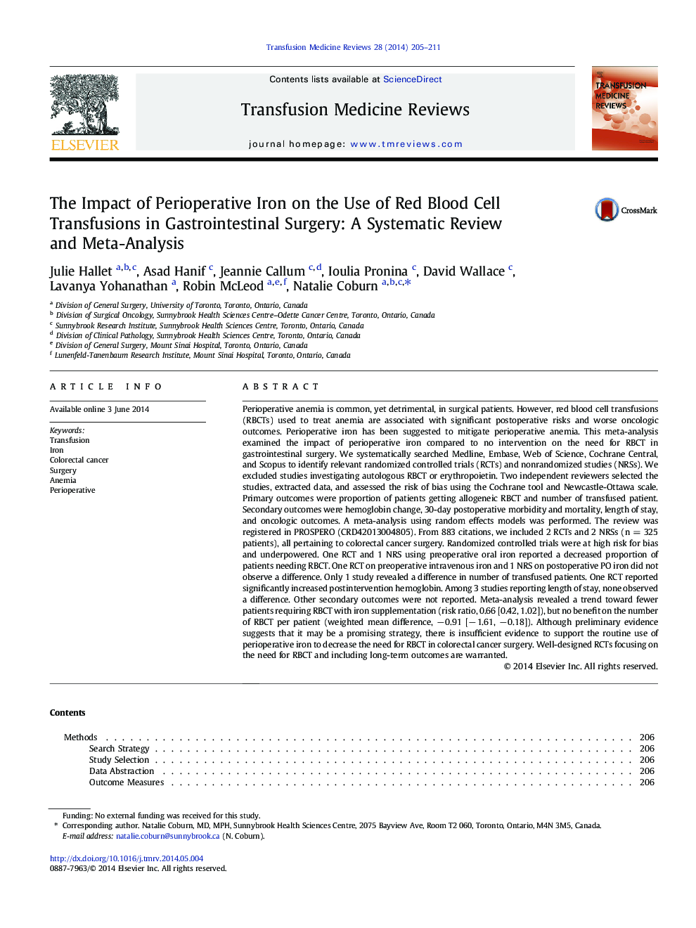 The Impact of Perioperative Iron on the Use of Red Blood Cell Transfusions in Gastrointestinal Surgery: A Systematic Review and Meta-Analysis 