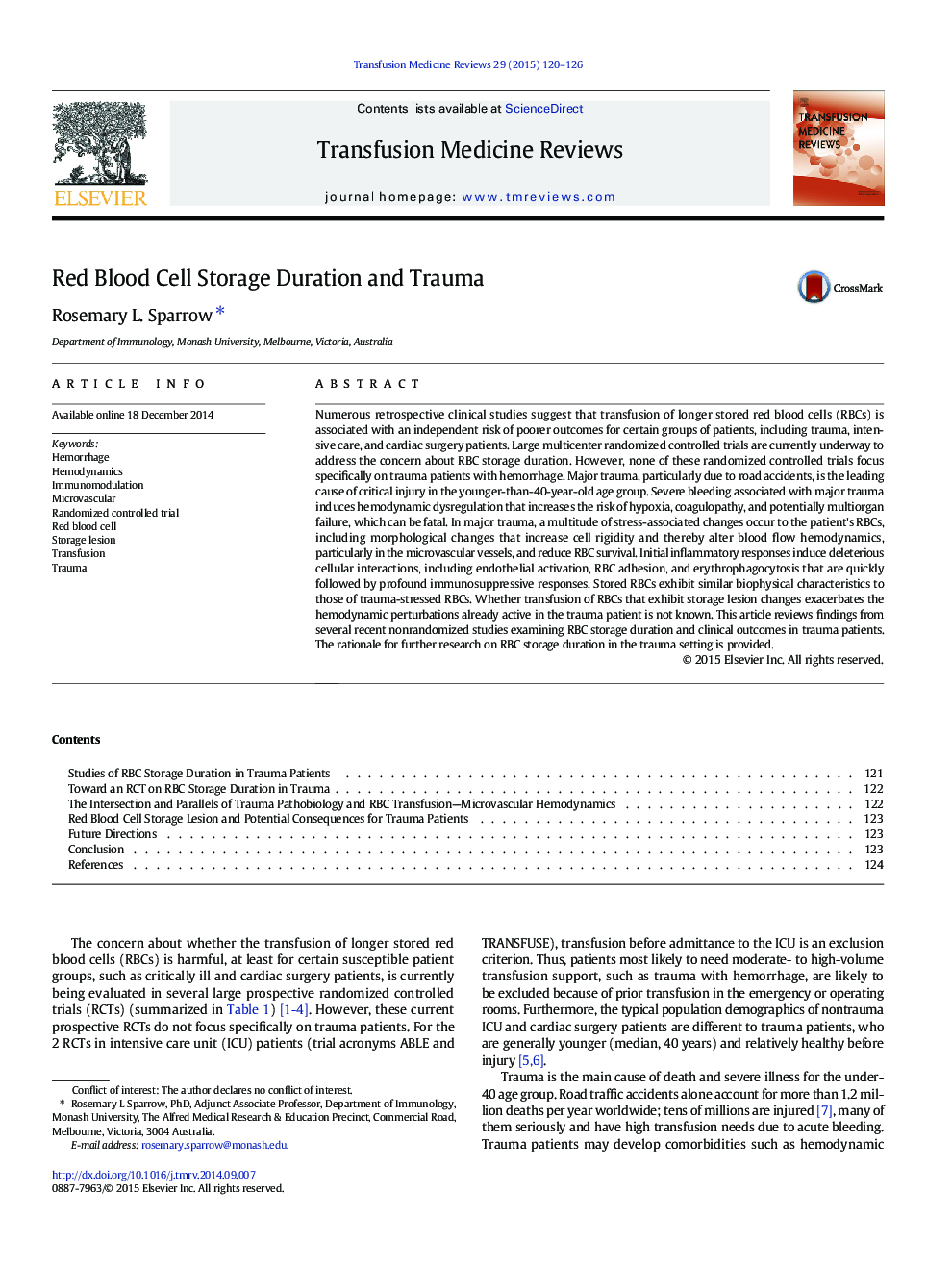 Red Blood Cell Storage Duration and Trauma 