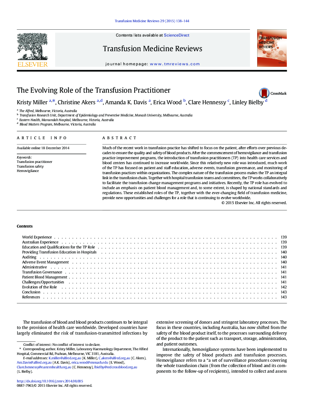 The Evolving Role of the Transfusion Practitioner 