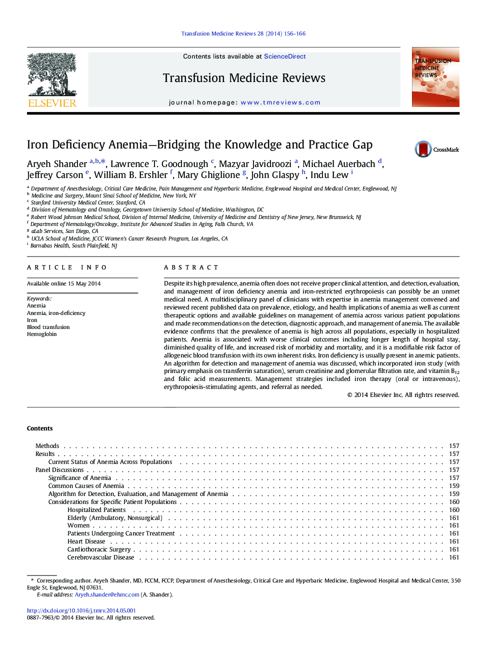 Iron Deficiency Anemia—Bridging the Knowledge and Practice Gap