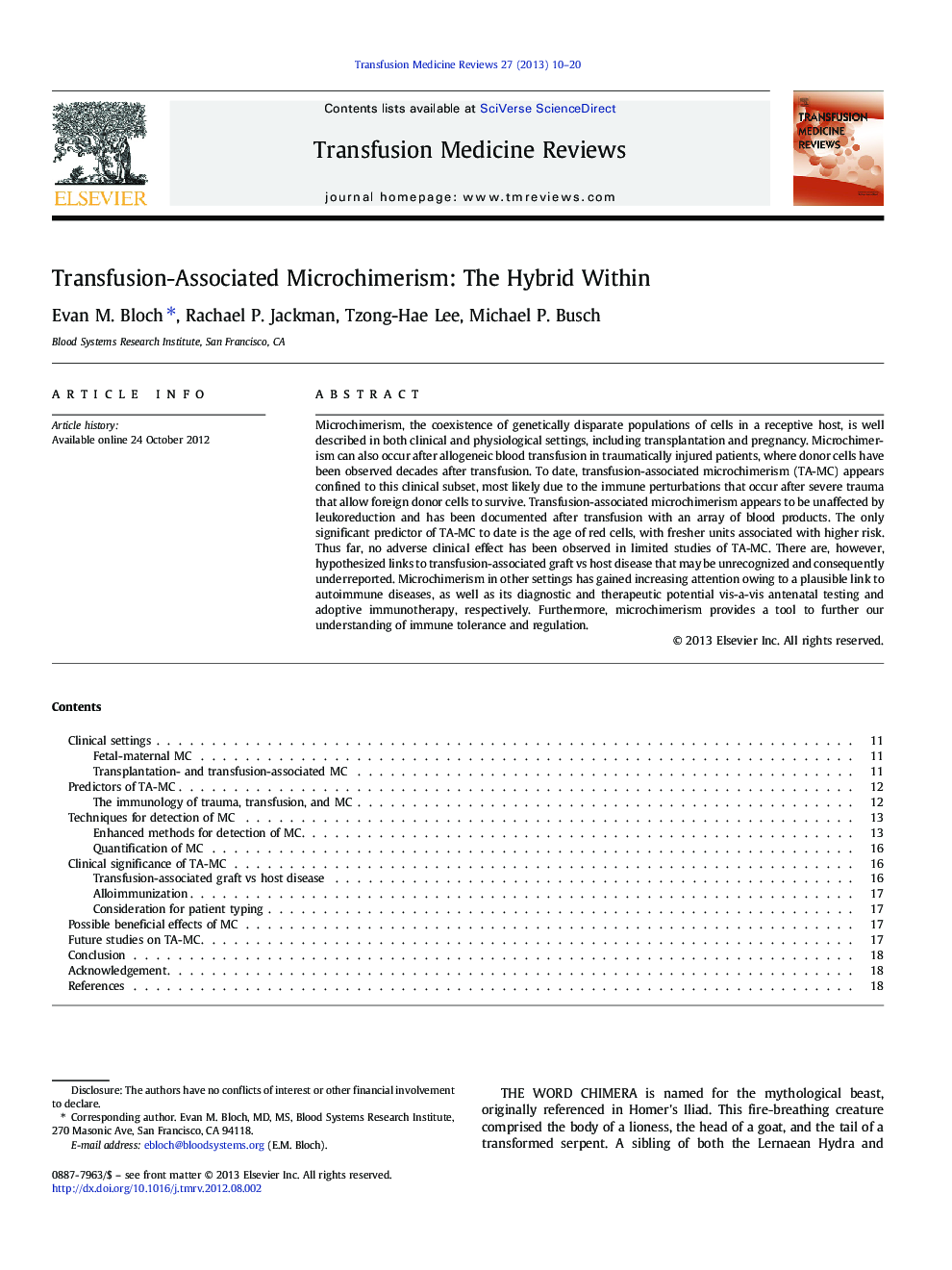 Transfusion-Associated Microchimerism: The Hybrid Within 