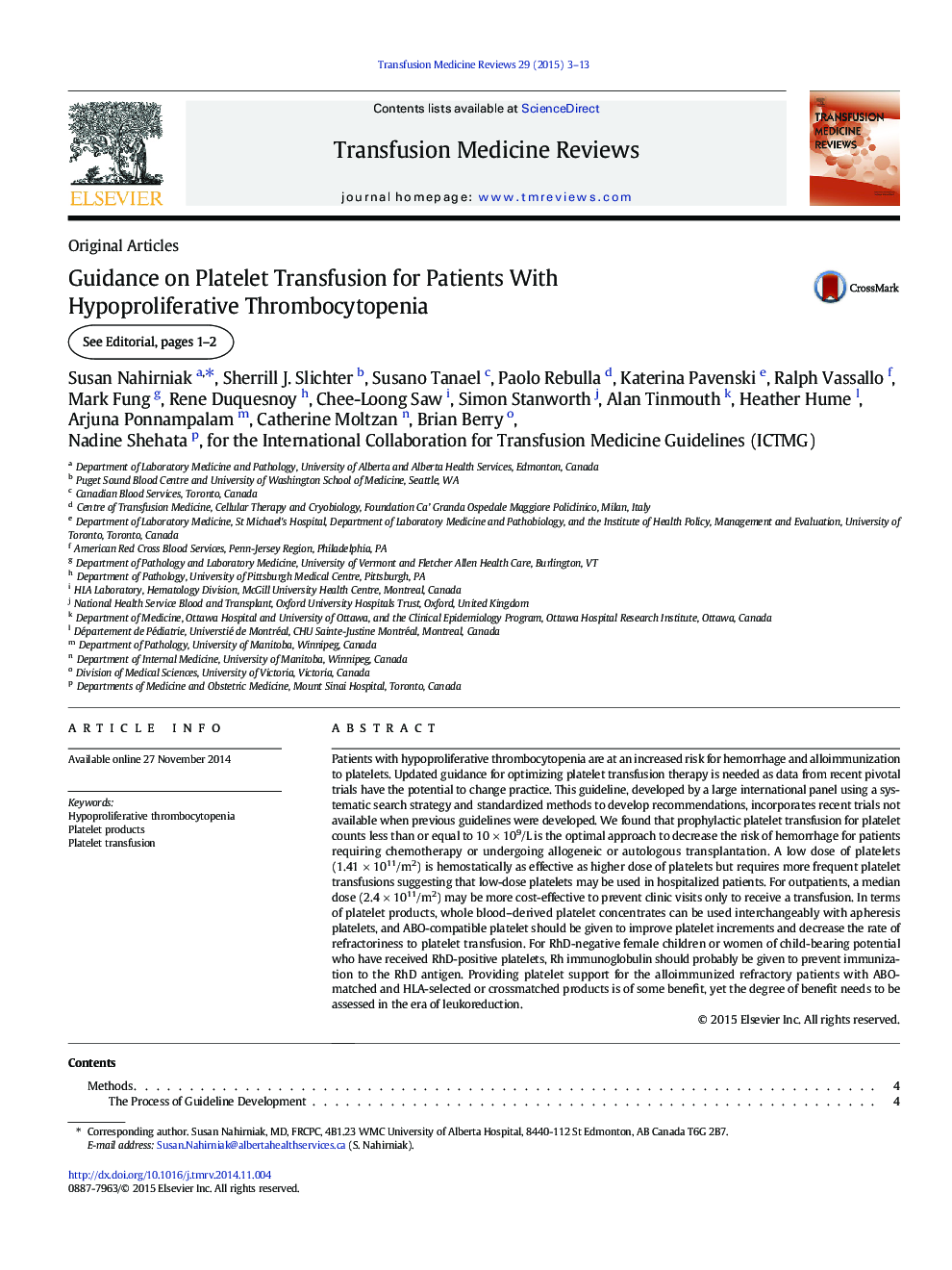 Guidance on Platelet Transfusion for Patients With Hypoproliferative Thrombocytopenia