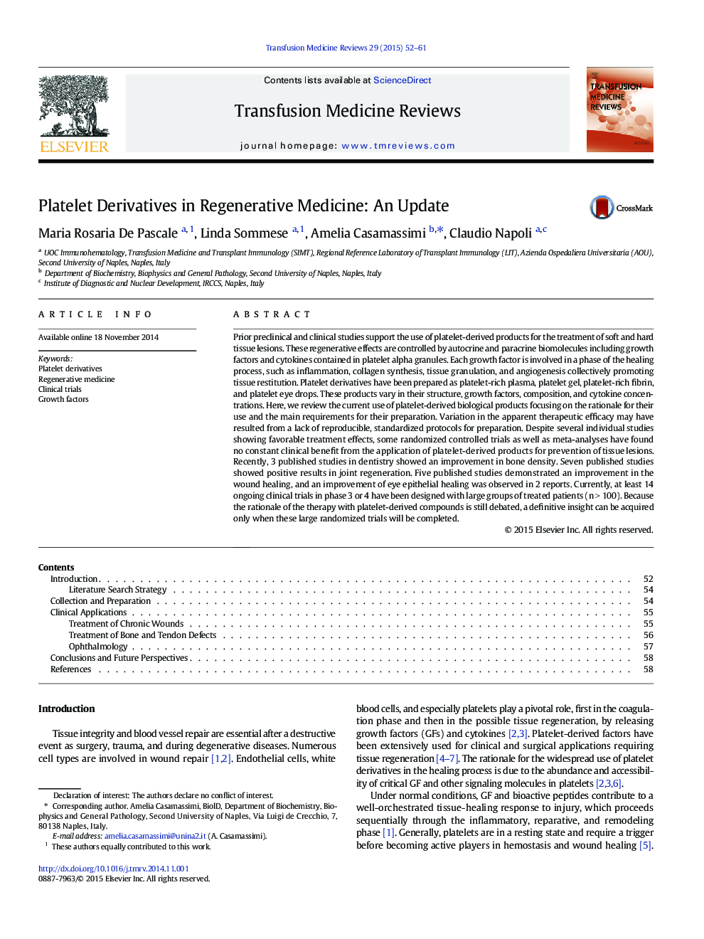 Platelet Derivatives in Regenerative Medicine: An Update 