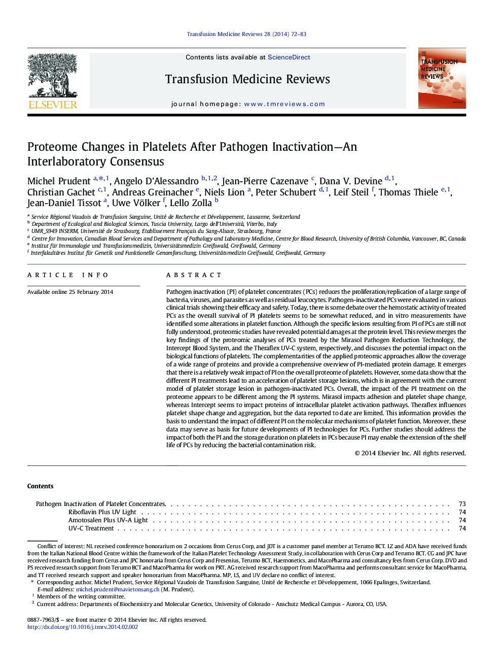 Proteome Changes in Platelets After Pathogen Inactivation—An Interlaboratory Consensus 