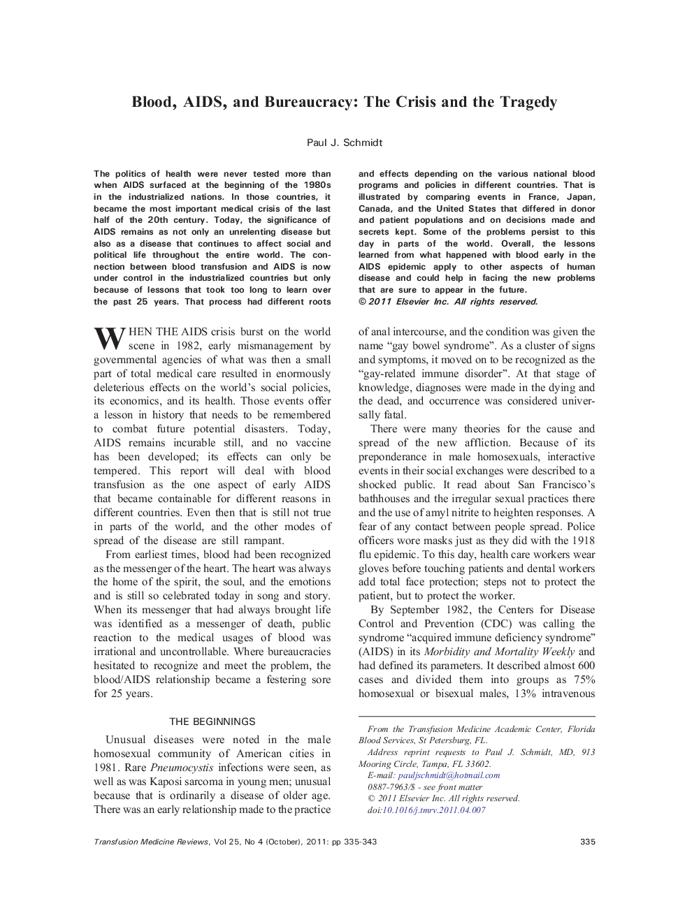 Blood, AIDS, and Bureaucracy: The Crisis and the Tragedy