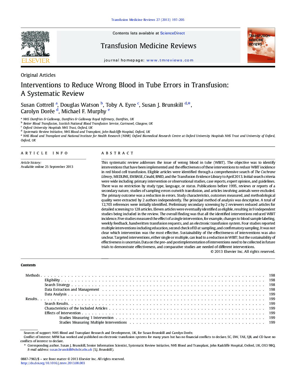 Interventions to Reduce Wrong Blood in Tube Errors in Transfusion: A Systematic Review 