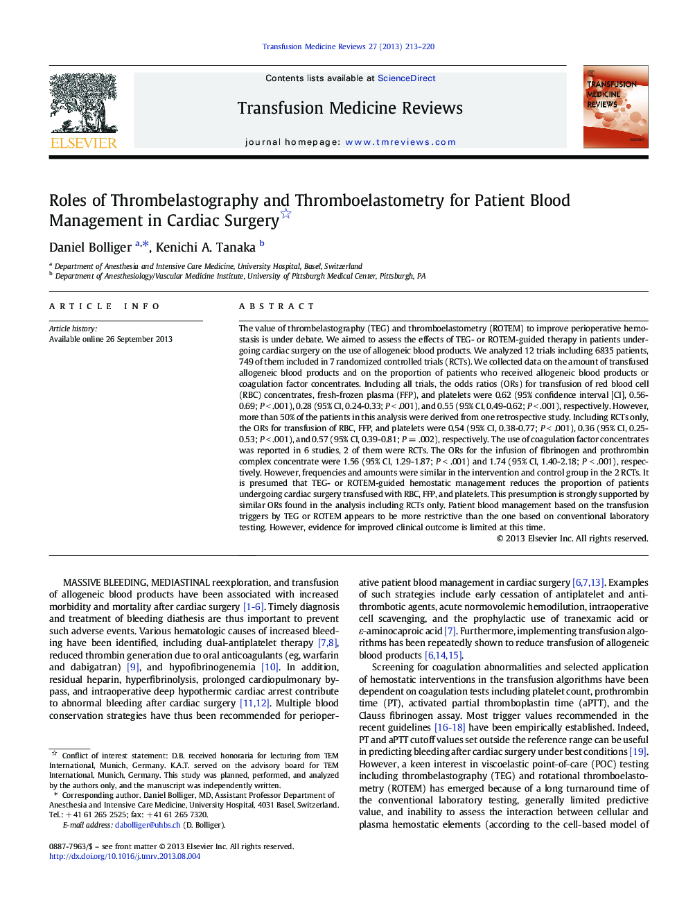 Roles of Thrombelastography and Thromboelastometry for Patient Blood Management in Cardiac Surgery 