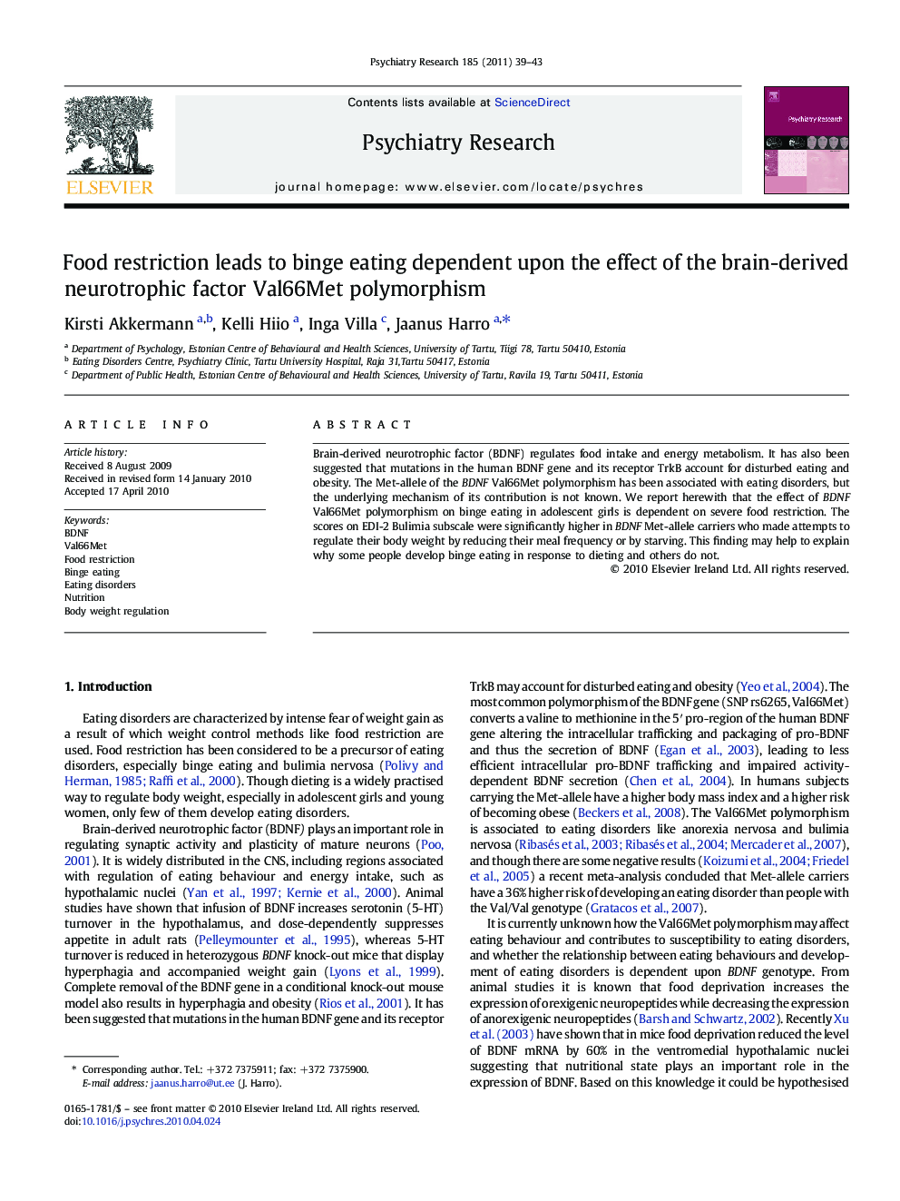 Food restriction leads to binge eating dependent upon the effect of the brain-derived neurotrophic factor Val66Met polymorphism