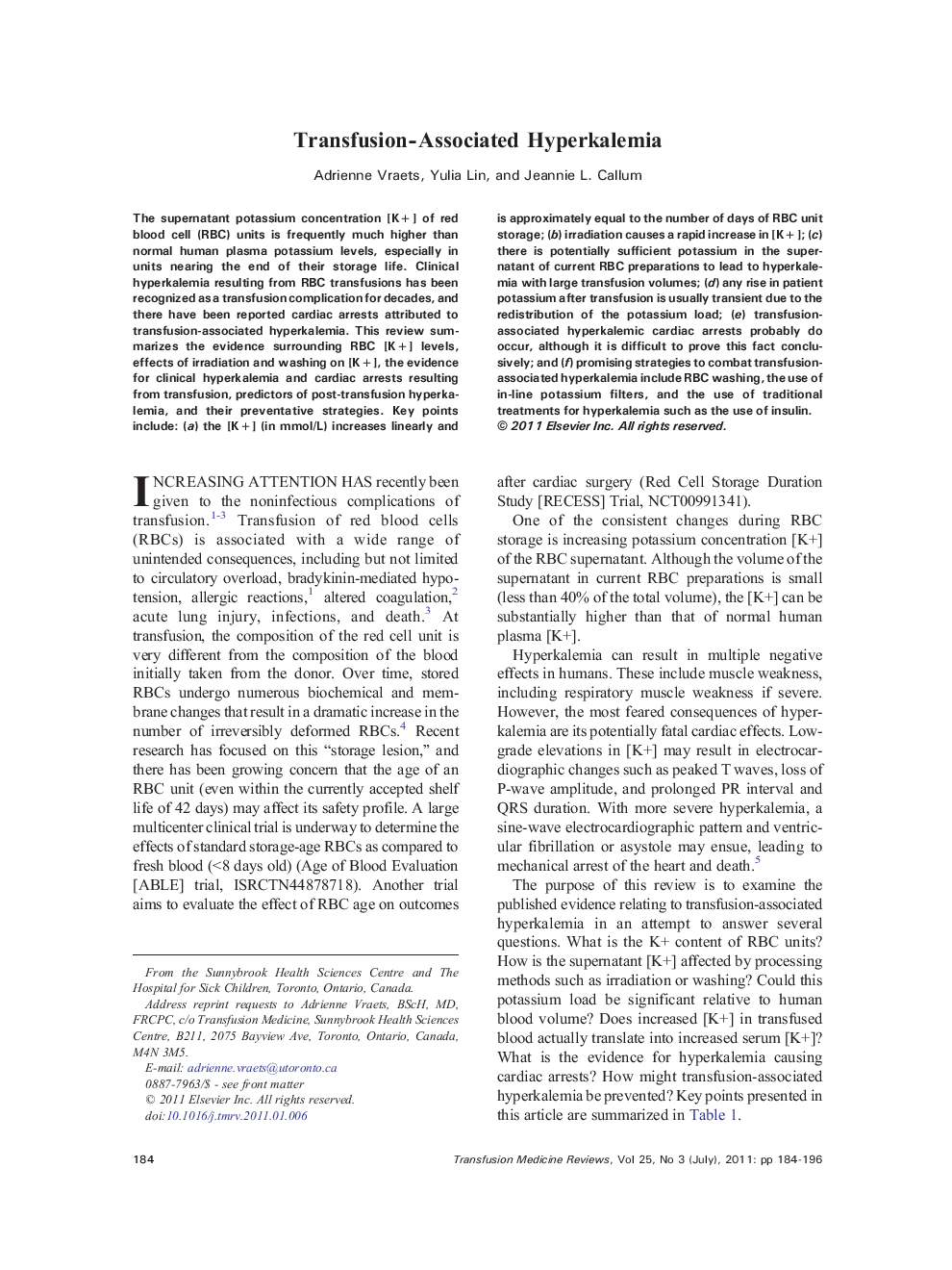 Transfusion-Associated Hyperkalemia