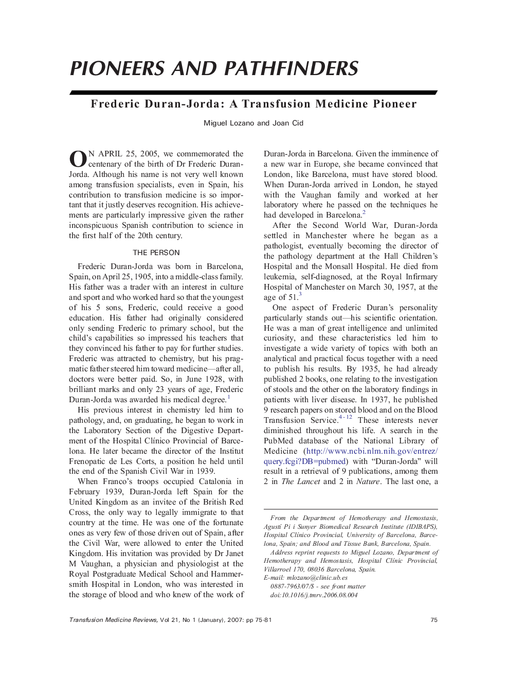 Frederic Duran-Jorda: A Transfusion Medicine Pioneer