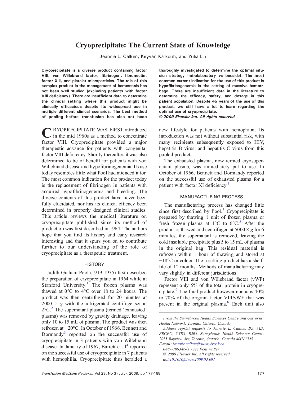 Cryoprecipitate: The Current State of Knowledge