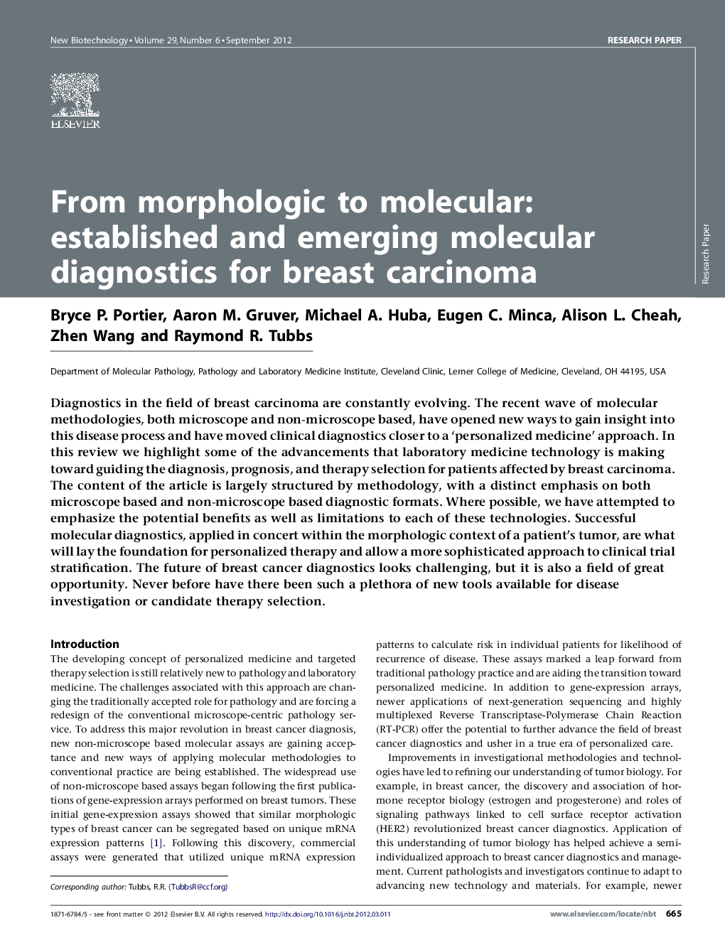 From morphologic to molecular: established and emerging molecular diagnostics for breast carcinoma