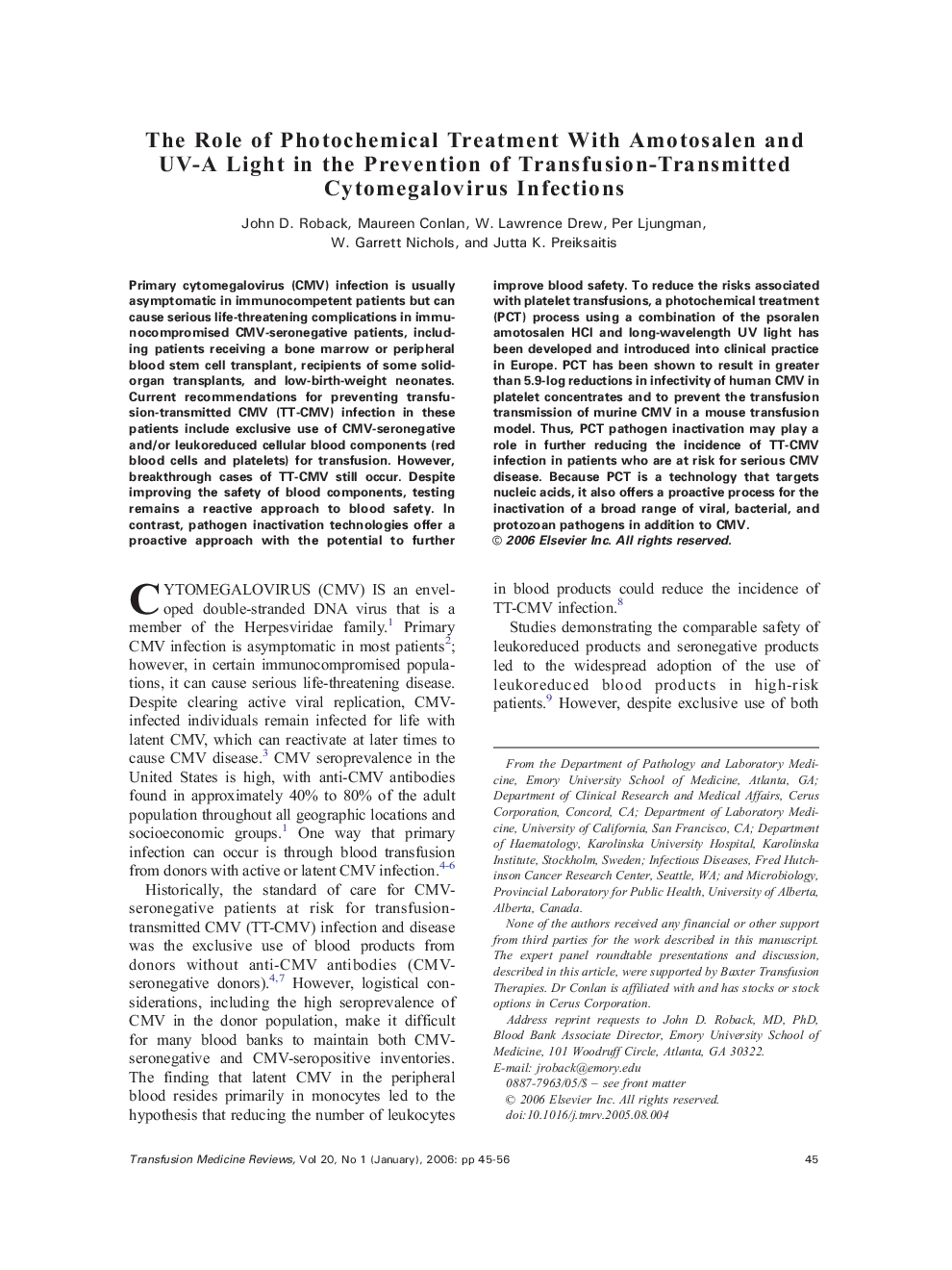 The Role of Photochemical Treatment With Amotosalen and UV-A Light in the Prevention of Transfusion-Transmitted Cytomegalovirus Infections 