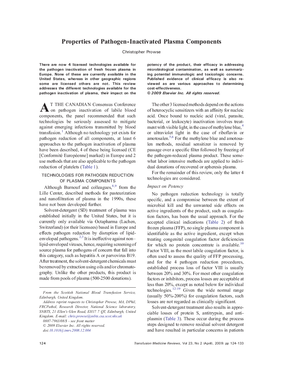 Properties of Pathogen-Inactivated Plasma Components