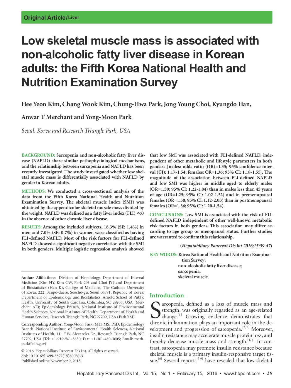 Low skeletal muscle mass is associated with non-alcoholic fatty liver disease in Korean adults: the Fifth Korea National Health and Nutrition Examination Survey 