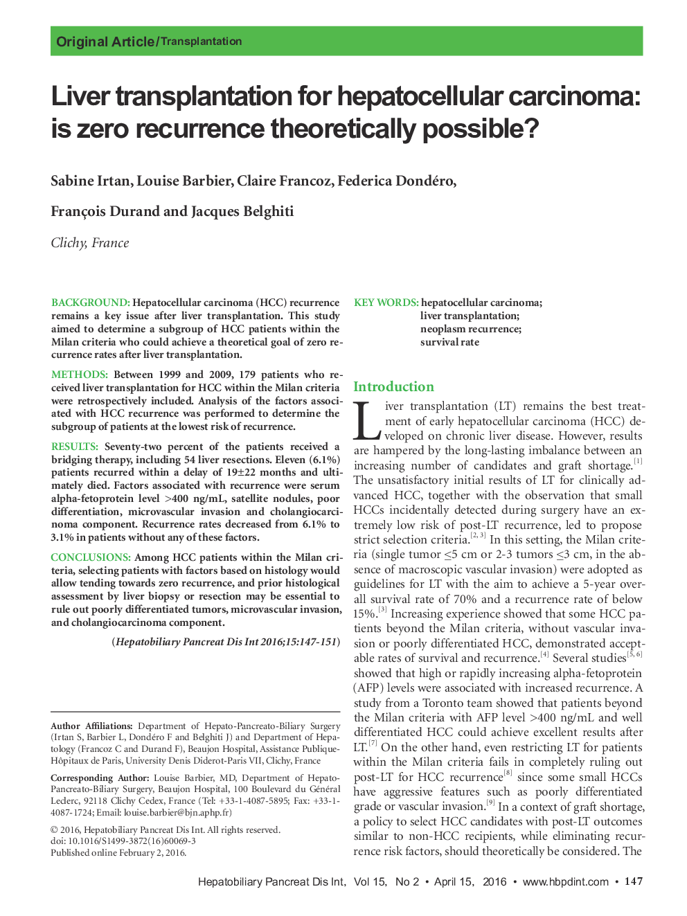 Liver transplantation for hepatocellular carcinoma: is zero recurrence theoretically possible? 